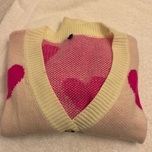 SHEIN Cream V-Neck Heart Sweater